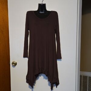 Elegant Long Sleeve Dress in Rich Brown